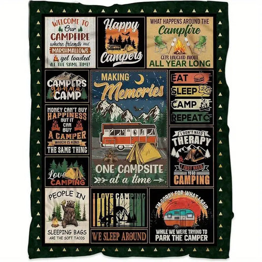 Camping Themed Fleece Blanket