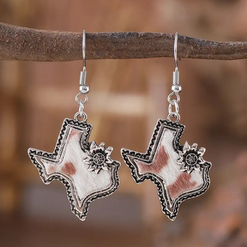 Texas Cowhide Inlay Flower Earrings
