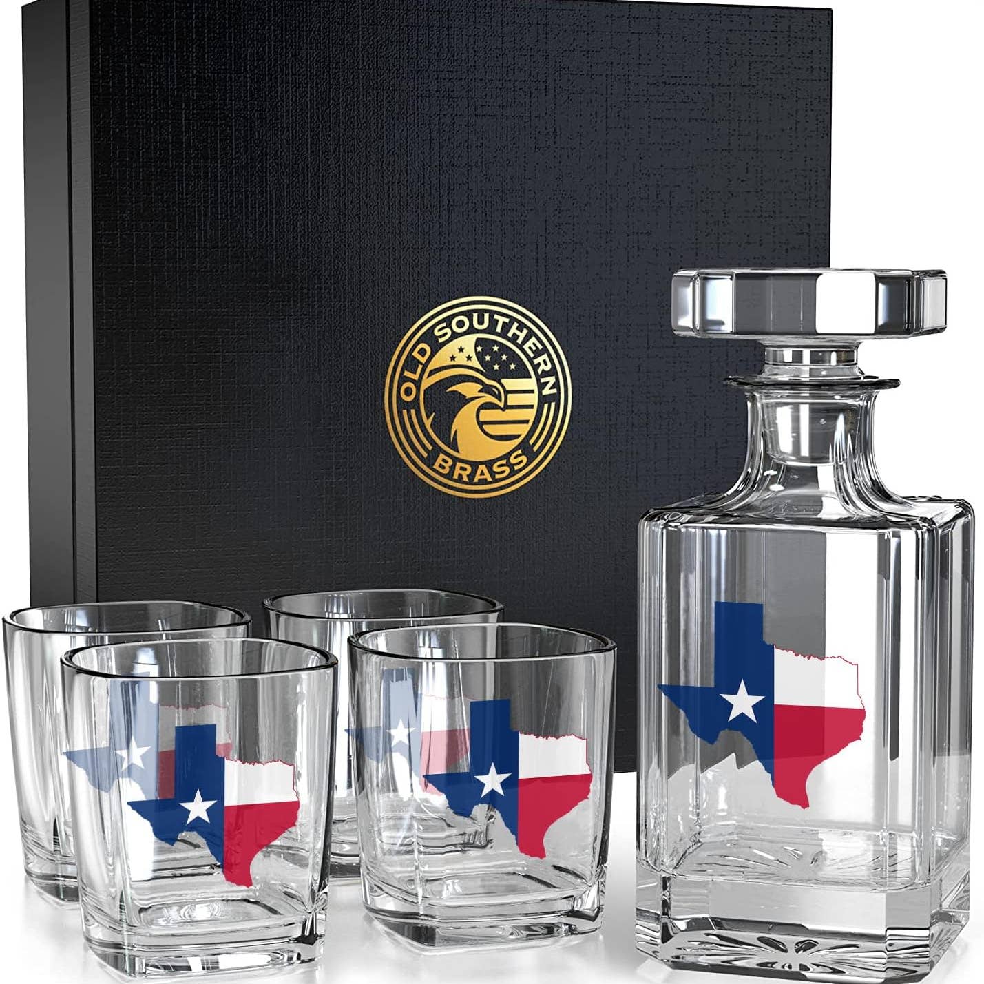 Old Southern Brass Texas Flag Whiskey Decanter & Glass Set
