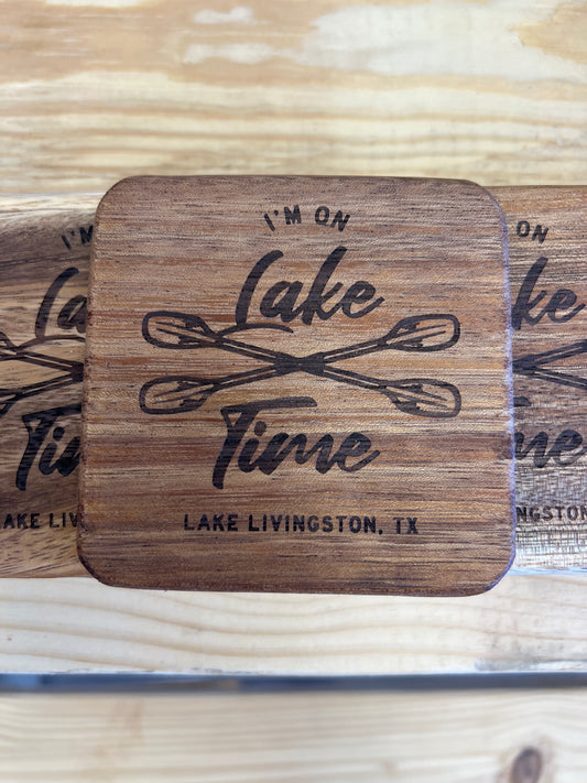 I'm On Lake Time Wood Grain Coaster