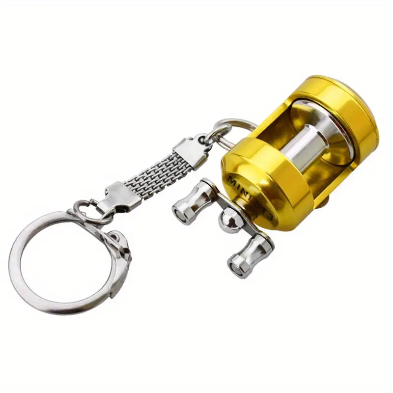 Spinning Fishing Reel Keychain (Gold & Silver)