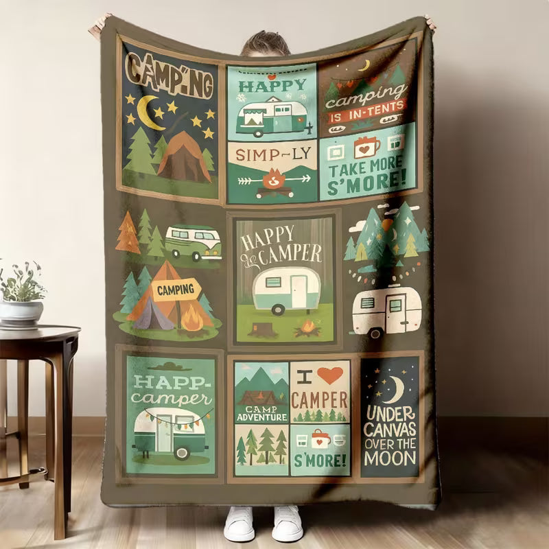 Camping Themed Fleece Blanket