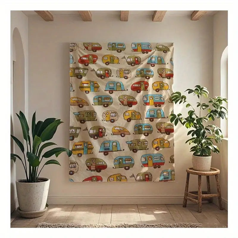 Retro RV Cartoons Fleece Throw Blanket