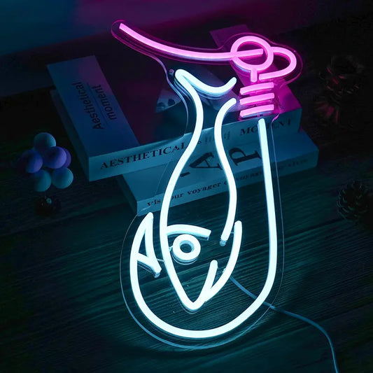 Fish and Hook Neon Sign